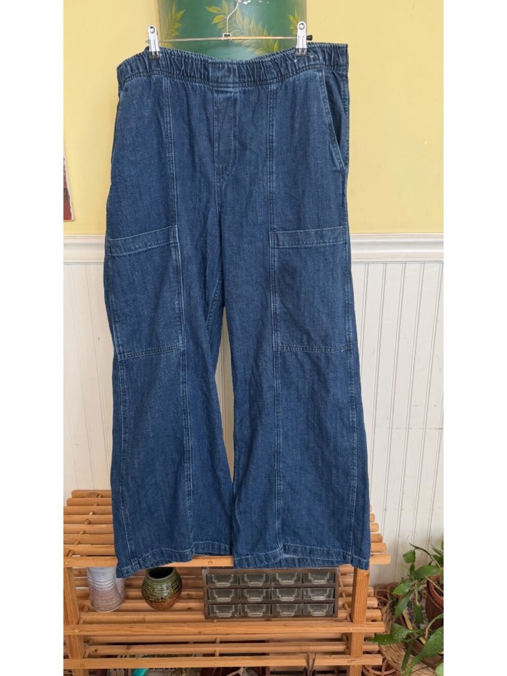 Gap Womens XL Denim Wide-Leg Pull-On Pants With Elastic Waist & Pockets